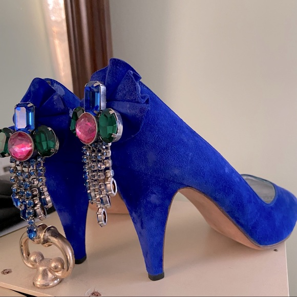 Vintage Shoes Vintage Cobolt Blue Suede Bejeweled Tassel Heels